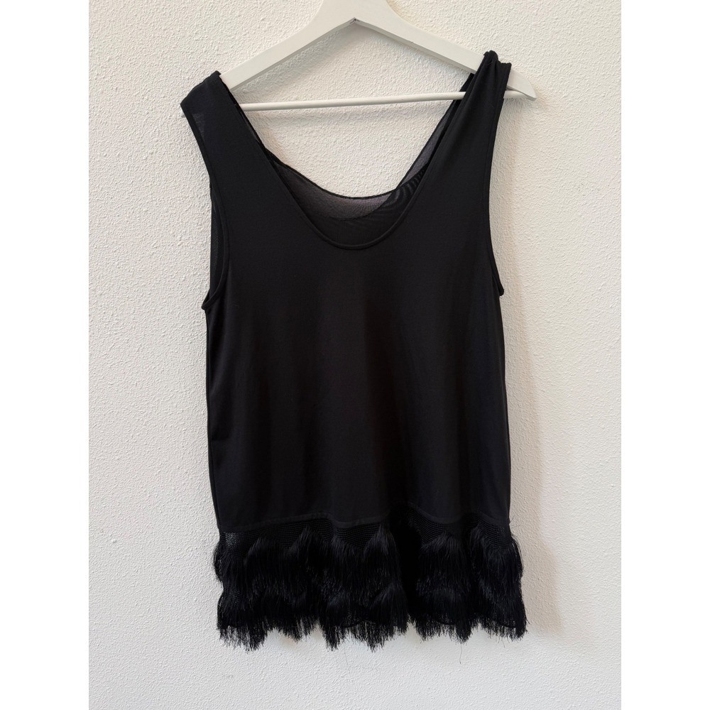 Banana Republic Black Fringe Trim Scoop Neck Sleeveless Tank‎ Top Small